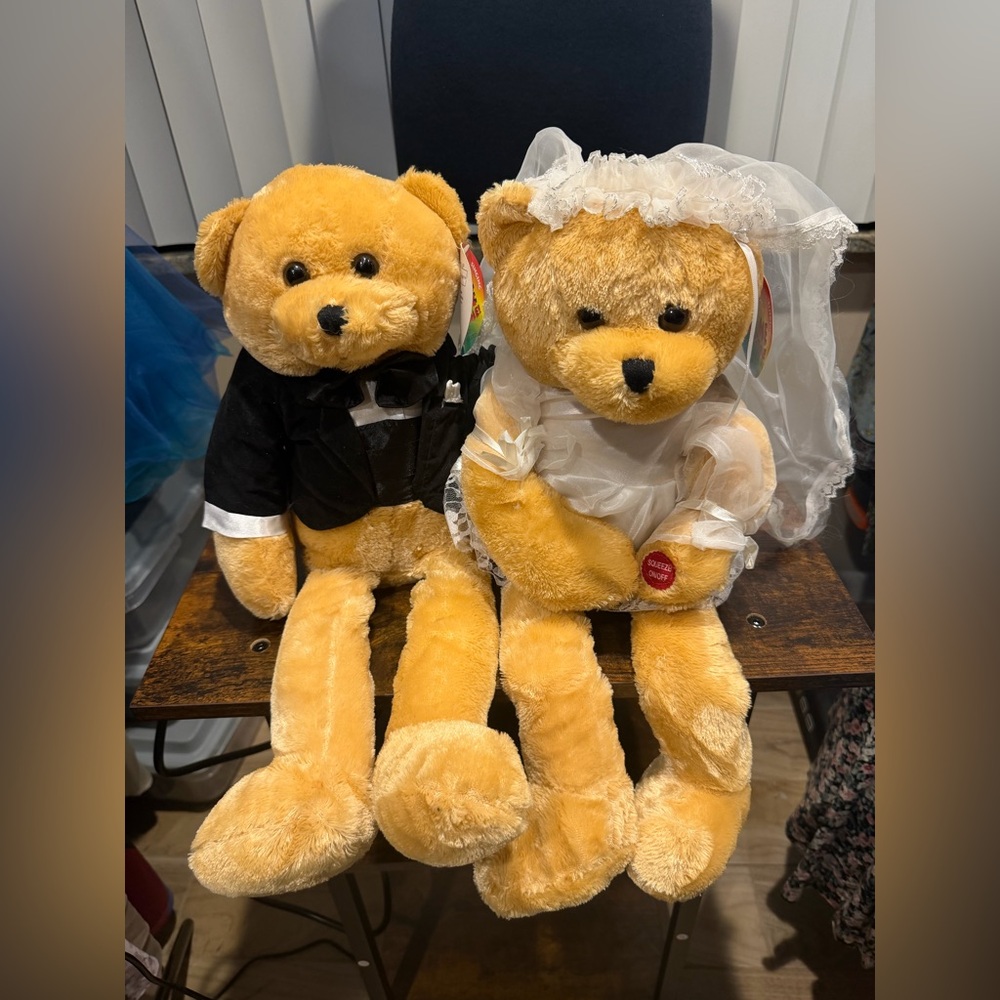 Vintage PBC Bride Groom Bear Animated Singing Plush Doll Sings Wedding Prop